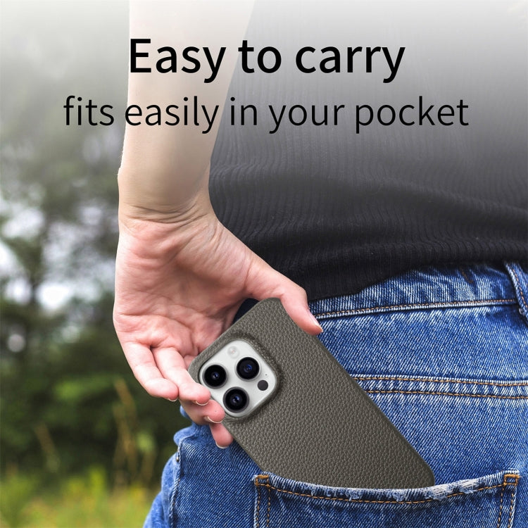 For iPhone 15 Pro Max Litchi Oil Edge Leather Back Phone Case(Grey) - iPhone 15 Pro Max Cases by buy2fix | Online Shopping UK | buy2fix