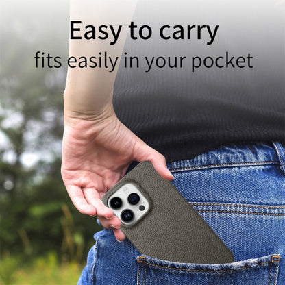 For iPhone 15 Pro Max Litchi Oil Edge Leather Back Phone Case(Grey) - iPhone 15 Pro Max Cases by buy2fix | Online Shopping UK | buy2fix