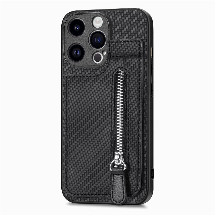 For iPhone 15 Pro Max Carbon Fiber Vertical Flip Zipper Phone Case(Black) - iPhone 15 Pro Max Cases by buy2fix | Online Shopping UK | buy2fix
