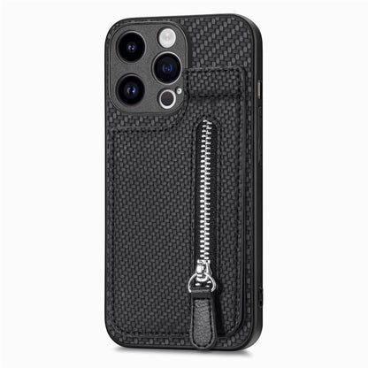 For iPhone 15 Pro Max Carbon Fiber Vertical Flip Zipper Phone Case(Black) - iPhone 15 Pro Max Cases by buy2fix | Online Shopping UK | buy2fix