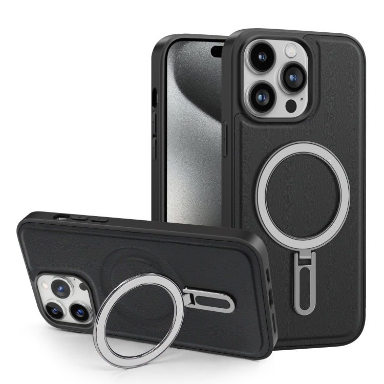For iPhone 15 Shield MagSafe Magnetic Holder Phone Case(Black) - iPhone 15 Cases by buy2fix | Online Shopping UK | buy2fix