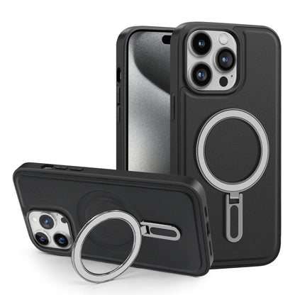 For iPhone 15 Shield MagSafe Magnetic Holder Phone Case(Black) - iPhone 15 Cases by buy2fix | Online Shopping UK | buy2fix