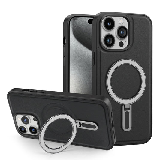 For iPhone 15 Shield MagSafe Magnetic Holder Phone Case(Black) - iPhone 15 Cases by buy2fix | Online Shopping UK | buy2fix