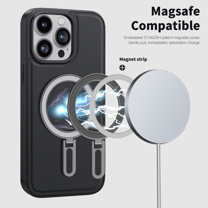 For iPhone 15 Shield MagSafe Magnetic Holder Phone Case(Black) - iPhone 15 Cases by buy2fix | Online Shopping UK | buy2fix