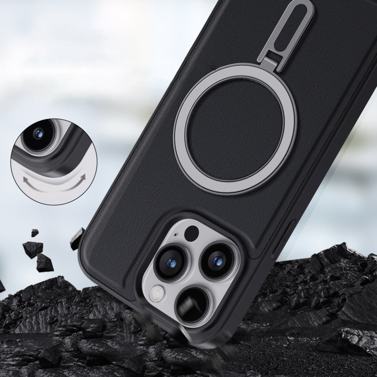 For iPhone 15 Shield MagSafe Magnetic Holder Phone Case(Black) - iPhone 15 Cases by buy2fix | Online Shopping UK | buy2fix