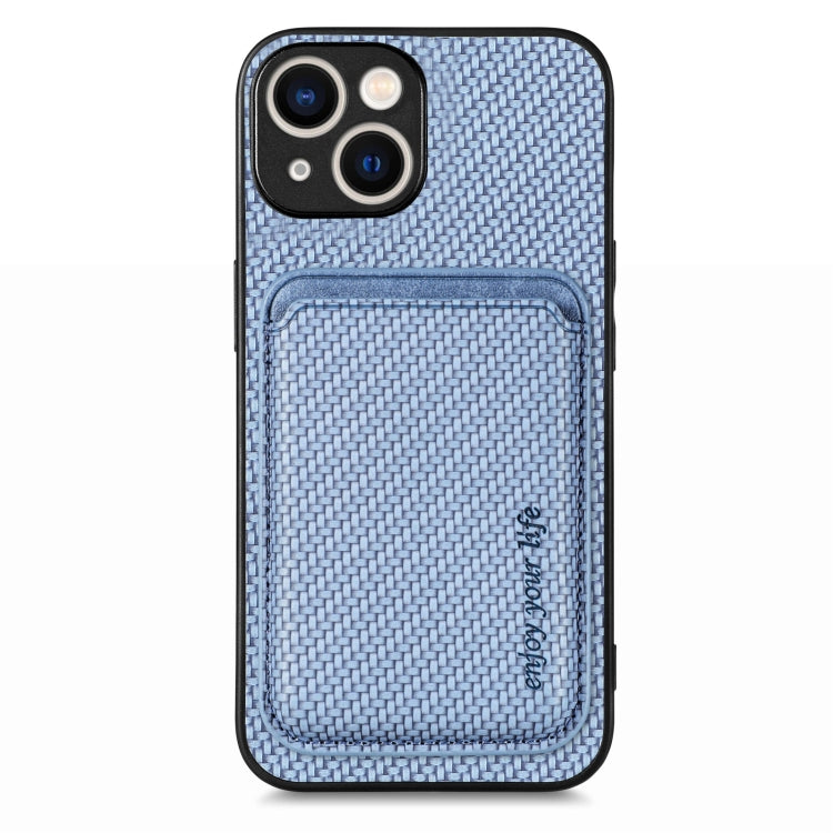 For iPhone 15 Carbon Fiber Leather Card Magsafe Phone Case(Blue) - iPhone 15 Cases by buy2fix | Online Shopping UK | buy2fix