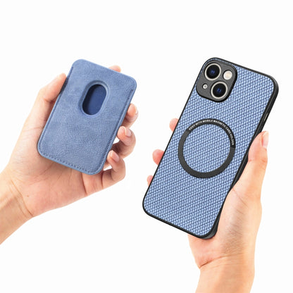 For iPhone 15 Carbon Fiber Leather Card Magsafe Phone Case(Blue) - iPhone 15 Cases by buy2fix | Online Shopping UK | buy2fix