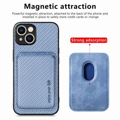 For iPhone 15 Carbon Fiber Leather Card Magsafe Phone Case(Blue) - iPhone 15 Cases by buy2fix | Online Shopping UK | buy2fix