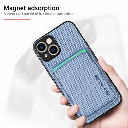 For iPhone 15 Carbon Fiber Leather Card Magsafe Phone Case(Blue) - iPhone 15 Cases by buy2fix | Online Shopping UK | buy2fix