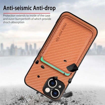 For iPhone 15 Carbon Fiber Leather Card Magsafe Phone Case(Brown) - iPhone 15 Cases by buy2fix | Online Shopping UK | buy2fix