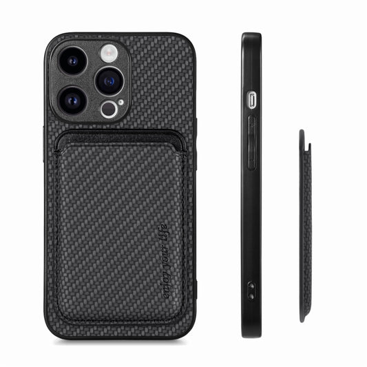 For iPhone 15 Pro Carbon Fiber Leather Card Magsafe Phone Case(Black) - iPhone 15 Pro Cases by buy2fix | Online Shopping UK | buy2fix
