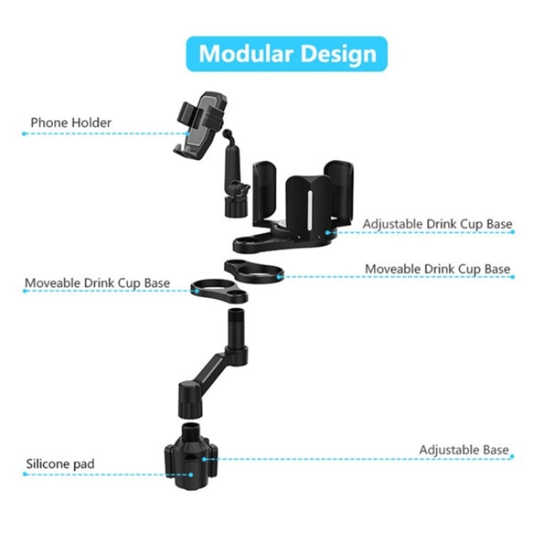 D04 Wth 2 Coffee Cup Car Cup Holder Adjustable Rotating Cell Phone Car Mount Holder(Grey) by buy2fix