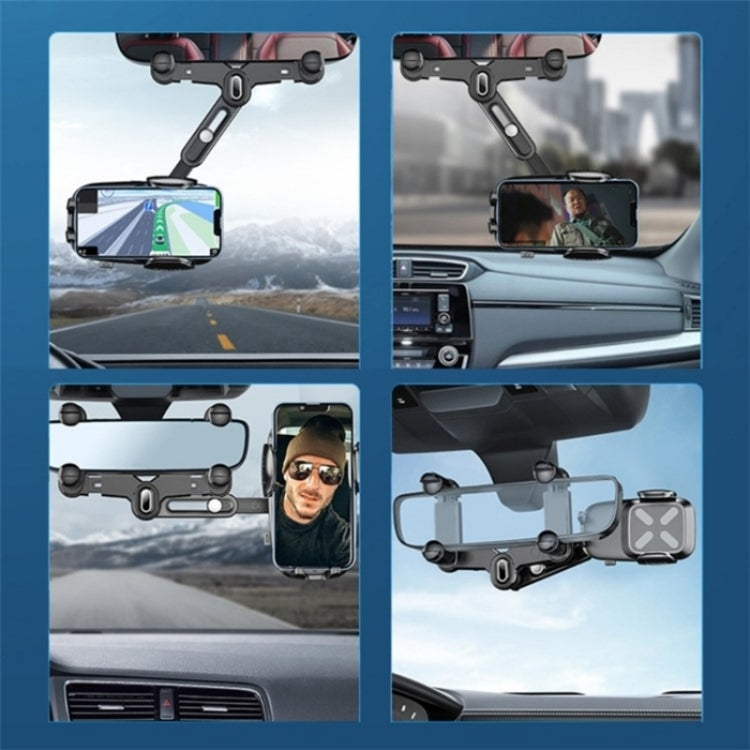 R010 Universal Vehicle Rearview Mirror Phone Holder Multifunctional Retractable Cell Phone Car Mount(Black) by buy2fix