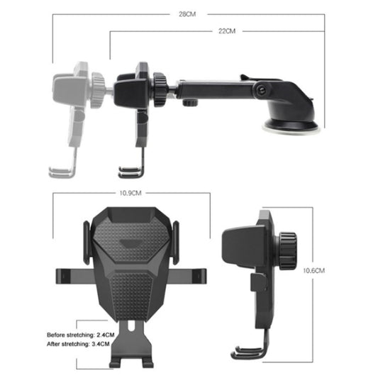 D25+105+K5 Auto Locking Car Phone Clip Telescopic Suction Cup Dashboard Phone Mount Holder(Black) by buy2fix