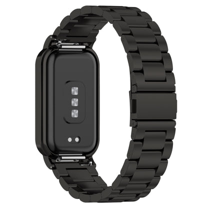 For Xiaomi Smart Band 8 Active Three Bead Stainless Steel Watch Band + Watch Metal Frame(Black) - Watch Bands by buy2fix | Online Shopping UK | buy2fix
