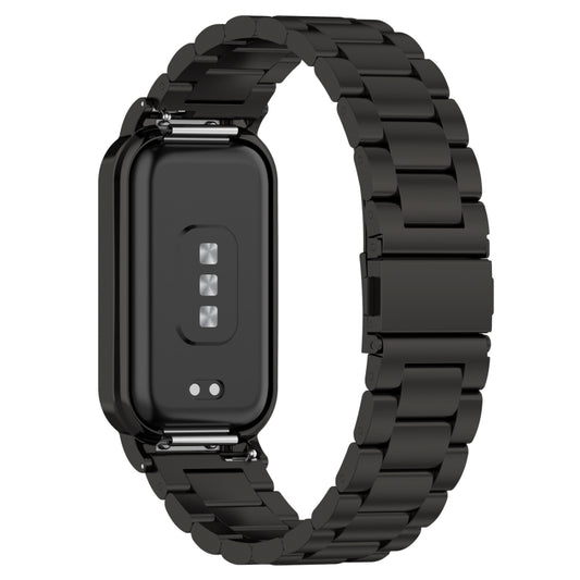 For Xiaomi Smart Band 8 Active Three Bead Stainless Steel Watch Band + Watch Metal Frame(Black) - Watch Bands by buy2fix | Online Shopping UK | buy2fix