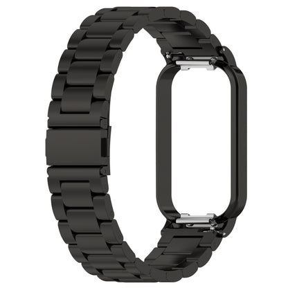 For Xiaomi Smart Band 8 Active Three Bead Stainless Steel Watch Band + Watch Metal Frame(Black) - Watch Bands by buy2fix | Online Shopping UK | buy2fix