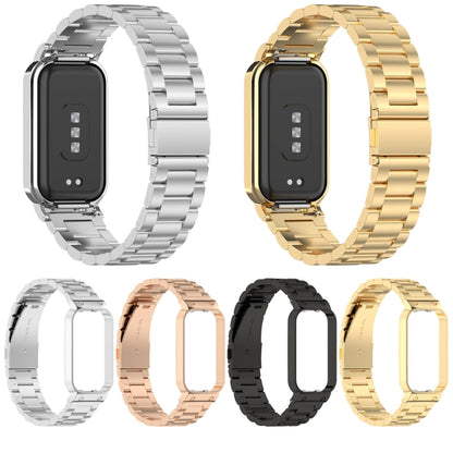 For Xiaomi Smart Band 8 Active Three Bead Stainless Steel Watch Band + Watch Metal Frame(Silver) - Watch Bands by buy2fix | Online Shopping UK | buy2fix