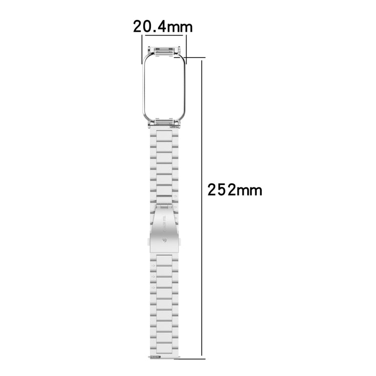 For Xiaomi Smart Band 8 Active Three Bead Stainless Steel Watch Band + Watch Metal Frame(Silver) - Watch Bands by buy2fix | Online Shopping UK | buy2fix