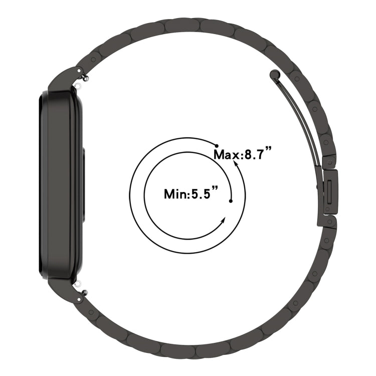 For Xiaomi Smart Band 8 Active Three Bead Stainless Steel Watch Band + Watch Metal Frame(Black) - Watch Bands by buy2fix | Online Shopping UK | buy2fix