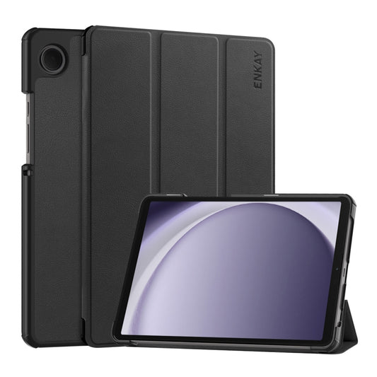 For Samsung Galaxy Tab A9 8.7 ENKAY Tri-fold Custer Texture Leather Smart Tablet Case(Black) - Galaxy Tab A9 by ENKAY | Online Shopping UK | buy2fix