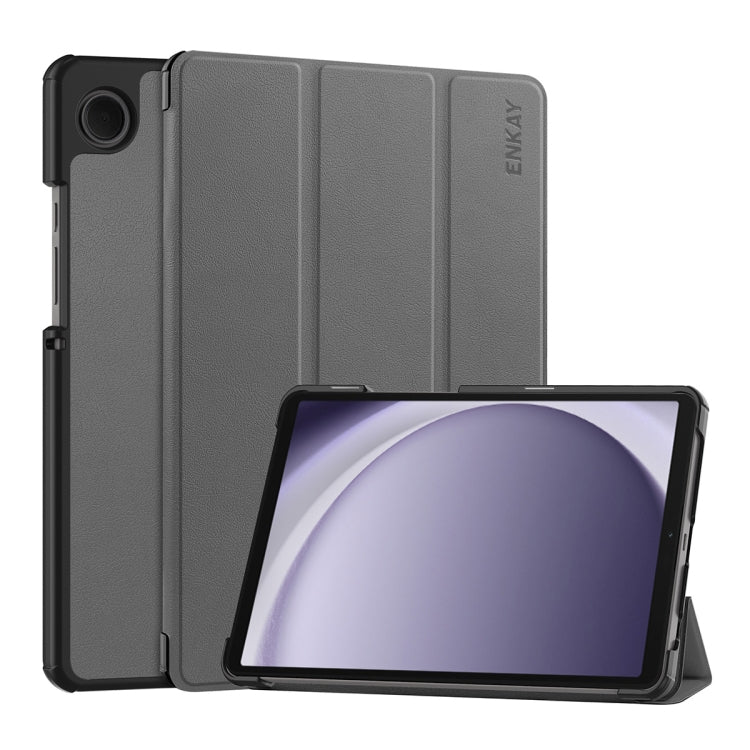 For Samsung Galaxy Tab A9 8.7 ENKAY Tri-fold Custer Texture Leather Smart Tablet Case(Grey) - Galaxy Tab A9 by ENKAY | Online Shopping UK | buy2fix