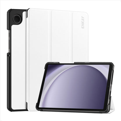 For Samsung Galaxy Tab A9 8.7 ENKAY Tri-fold Custer Texture Leather Smart Tablet Case(White) - Galaxy Tab A9 by ENKAY | Online Shopping UK | buy2fix
