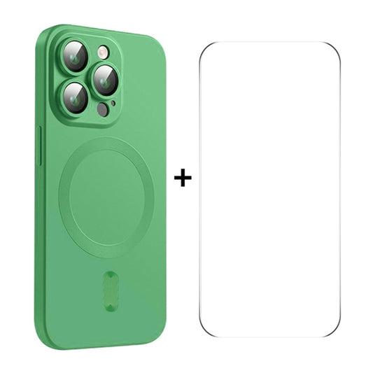 For iPhone 15 Pro ENKAY MagSafe Matte TPU Phone Case with Lens Film & Screen Glass Film(Green) - iPhone 15 Pro Cases by ENKAY | Online Shopping UK | buy2fix
