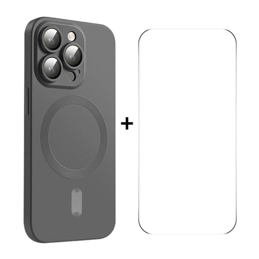For iPhone 15 Pro ENKAY MagSafe Matte TPU Phone Case with Lens Film & Screen Glass Film(Dark Grey) - iPhone 15 Pro Cases by ENKAY | Online Shopping UK | buy2fix