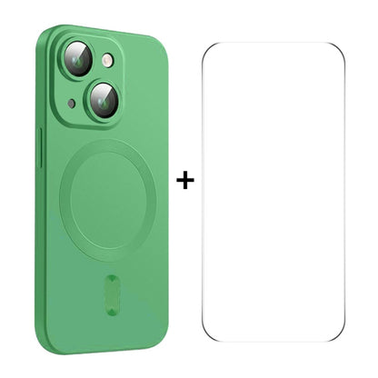 For iPhone 15 ENKAY MagSafe Matte TPU Phone Case with Lens Film & Screen Glass Film(Green) - iPhone 15 Cases by ENKAY | Online Shopping UK | buy2fix