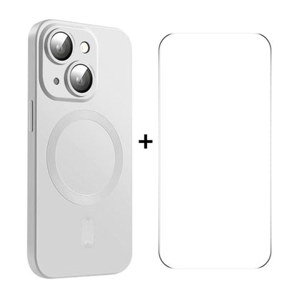 For iPhone 15 ENKAY MagSafe Matte TPU Phone Case with Lens Film & Screen Glass Film(Silver) - iPhone 15 Cases by ENKAY | Online Shopping UK | buy2fix