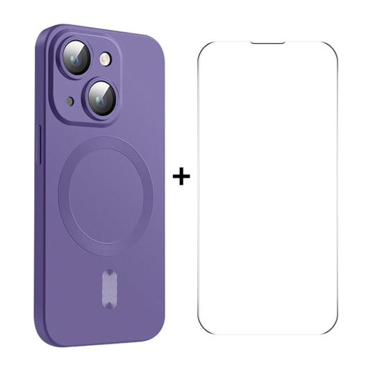 For iPhone 14 ENKAY MagSafe Matte TPU Phone Case with Lens Film & Screen Glass Film(Purple) - iPhone 14 Cases by ENKAY | Online Shopping UK | buy2fix