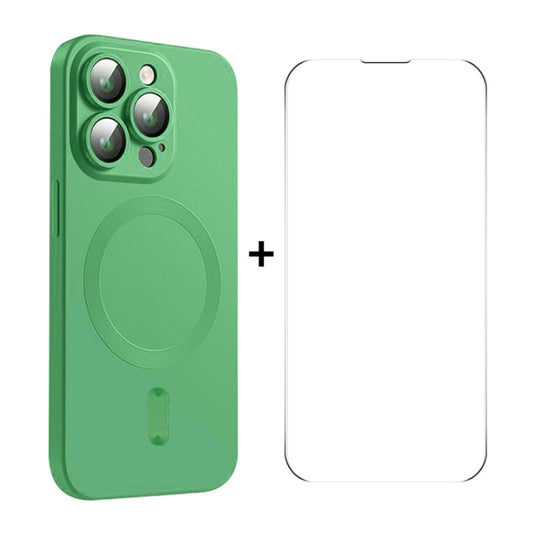 For iPhone 14 Pro Max ENKAY MagSafe Matte TPU Phone Case with Lens Film & Screen Glass Film(Green) - iPhone 14 Pro Max Cases by ENKAY | Online Shopping UK | buy2fix