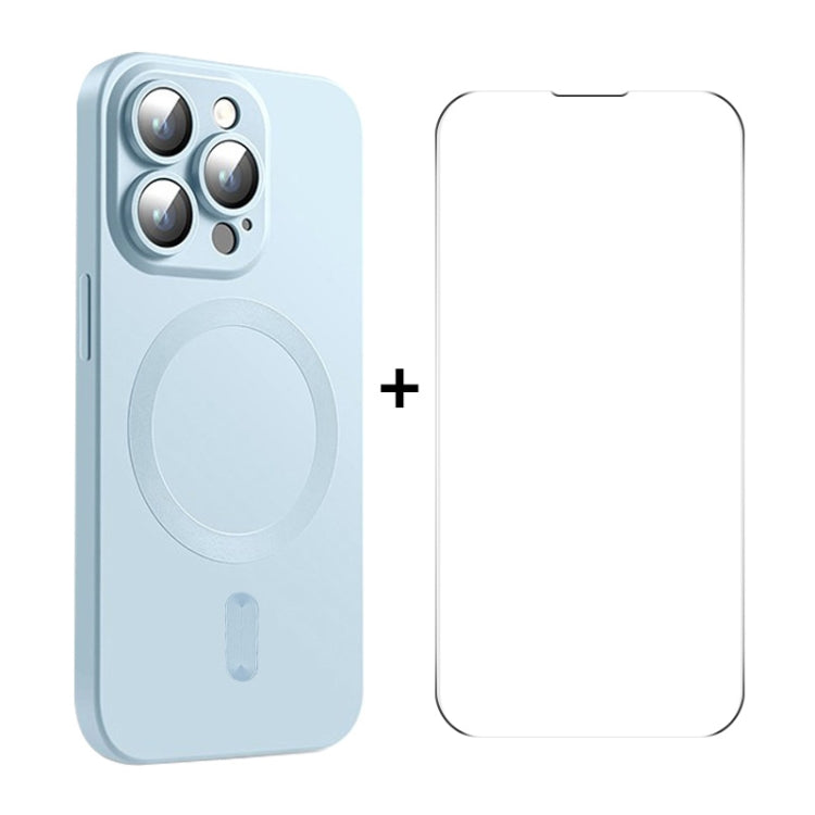 For iPhone 14 Pro Max ENKAY MagSafe Matte TPU Phone Case with Lens Film & Screen Glass Film(Blue) - iPhone 14 Pro Max Cases by ENKAY | Online Shopping UK | buy2fix