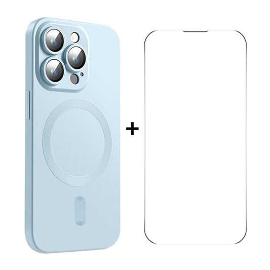 For iPhone 14 Pro Max ENKAY MagSafe Matte TPU Phone Case with Lens Film & Screen Glass Film(Blue) - iPhone 14 Pro Max Cases by ENKAY | Online Shopping UK | buy2fix