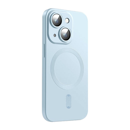 For iPhone 14 ENKAY MagSafe Matte TPU Phone Case with Lens Film(Blue) - iPhone 14 Cases by ENKAY | Online Shopping UK | buy2fix