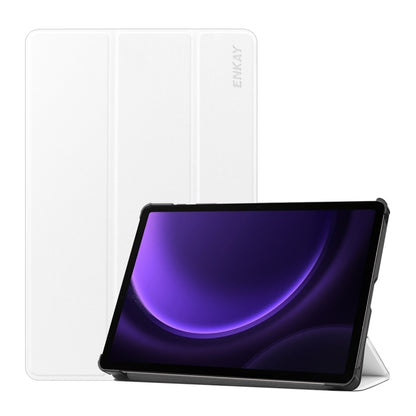 For Samsung Galaxy Tab S9 FE ENKAY Tri-fold Custer Texture Leather Smart Tablet Case(White) - Galaxy Tab S9 FE by ENKAY | Online Shopping UK | buy2fix