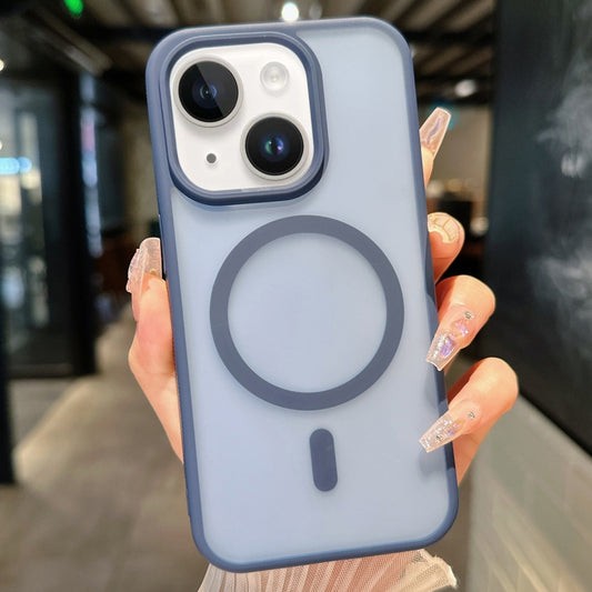 For iPhone 14 Transparent TPU Hybrid PC Magsafe Phone Case(Blue) - iPhone 14 Cases by buy2fix | Online Shopping UK | buy2fix