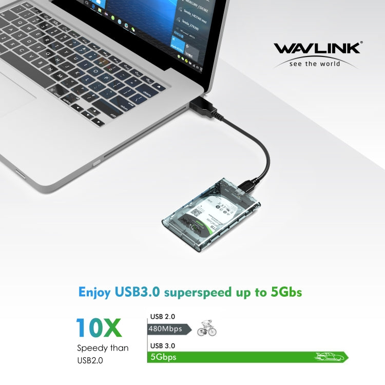 WAVLINK ST239 USB3.0 Transparent SATA External Solid-state SSD 2.5-inch Mobile Hard Disk Case - HDD Enclosure by WAVLINK | Online Shopping UK | buy2fix