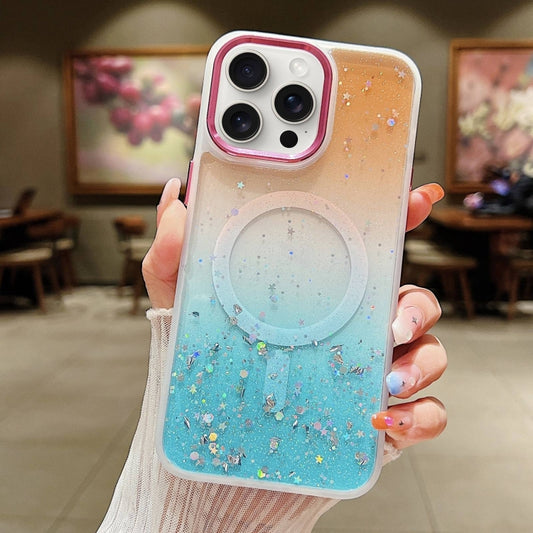 For iPhone 15 Pro Max Multicolor Gradient Glitter Sequin MagSafe TPU Phone Case(Orange+Green) - iPhone 15 Pro Max Cases by buy2fix | Online Shopping UK | buy2fix