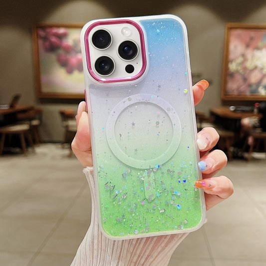 For iPhone 15 Pro Multicolor Gradient Glitter Sequin MagSafe TPU Phone Case(Blue+Vert Anis) - iPhone 15 Pro Cases by buy2fix | Online Shopping UK | buy2fix
