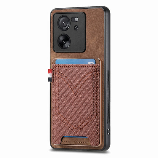 For Xiaomi 13T / 13T Pro Denim Texture Leather Skin Phone Case with Card Slot(Brown) - Xiaomi Cases by buy2fix | Online Shopping UK | buy2fix