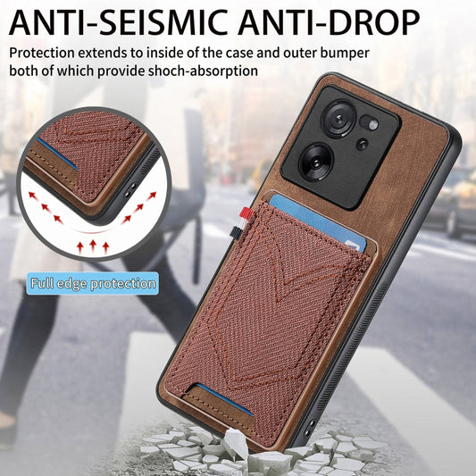 For Xiaomi 13T / 13T Pro Denim Texture Leather Skin Phone Case with Card Slot(Brown) - Xiaomi Cases by buy2fix | Online Shopping UK | buy2fix