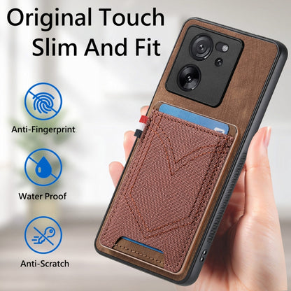 For Xiaomi 13T / 13T Pro Denim Texture Leather Skin Phone Case with Card Slot(Brown) - Xiaomi Cases by buy2fix | Online Shopping UK | buy2fix