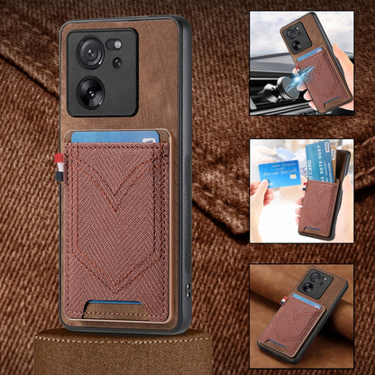 For Xiaomi 13T / 13T Pro Denim Texture Leather Skin Phone Case with Card Slot(Brown) - Xiaomi Cases by buy2fix | Online Shopping UK | buy2fix
