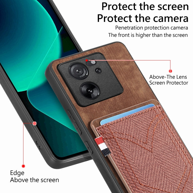 For Xiaomi 13T / 13T Pro Denim Texture Leather Skin Phone Case with Card Slot(Brown) - Xiaomi Cases by buy2fix | Online Shopping UK | buy2fix