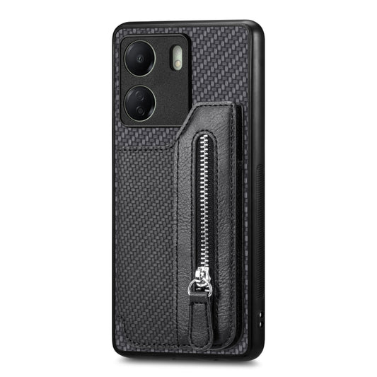 For Xiaomi Redmi 13C Carbon Fiber Flip Zipper Wallet Phone Case(Black) by buy2fix