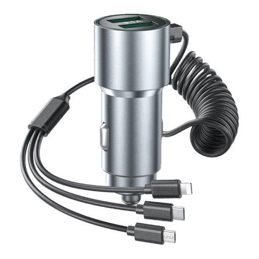 K15 Car Adapter 3 in 1 Stretchable Cable 22.5W Quick Charge Cigarette Lighter Dual USB Ports - Car Charger by buy2fix | Online Shopping UK | buy2fix