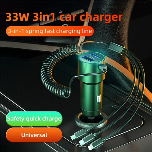 K15 Car Adapter 3 in 1 Stretchable Cable 22.5W Quick Charge Cigarette Lighter Dual USB Ports - Car Charger by buy2fix | Online Shopping UK | buy2fix