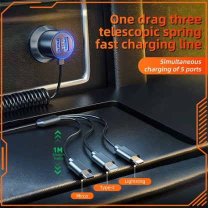K15 Car Adapter 3 in 1 Stretchable Cable 22.5W Quick Charge Cigarette Lighter Dual USB Ports - Car Charger by buy2fix | Online Shopping UK | buy2fix